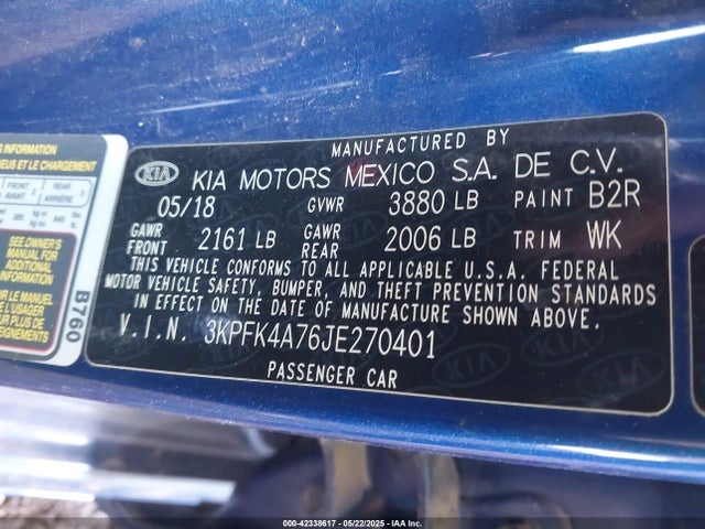 3KPFK4A76JE270401 KIA mpi nu