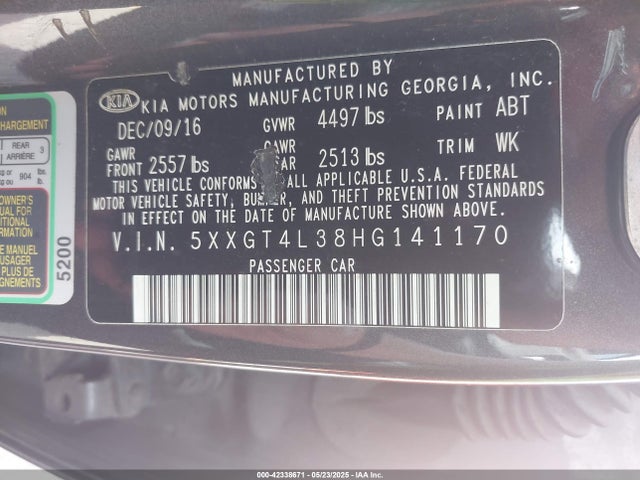 5XXGT4L38HG141170 KIA g 2.4 dohc gdi