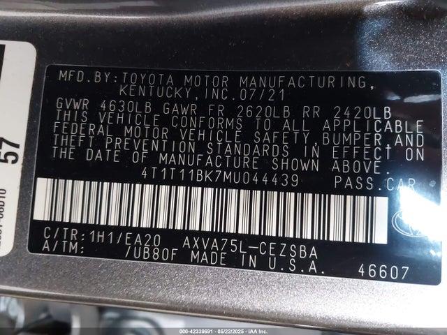 4T1T11BK7MU044439 Toyota a25a-fks
