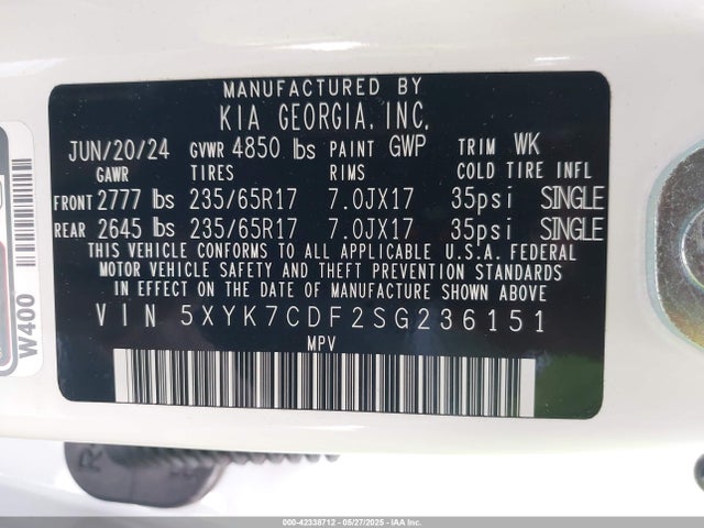 5XYK7CDF2SG236151 KIA gdi theta iii