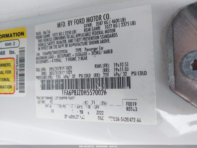 1FA6P8JZ0H5520026 Ford 5.2l tivct