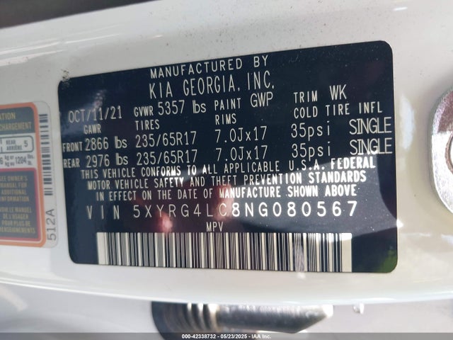 5XYRG4LC8NG080567 KIA gdi theta-iii