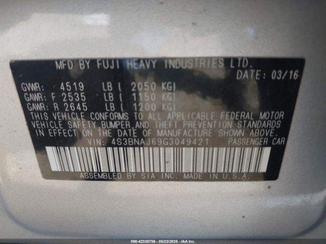4S3BNAJ69G3049421 Subaru Legacy 2.5i Limited