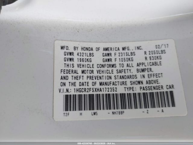 1HGCR2F5XHA172352 Honda k24w1