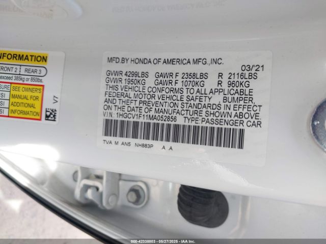 1HGCV1F11MA052856 Honda ACCORD LX