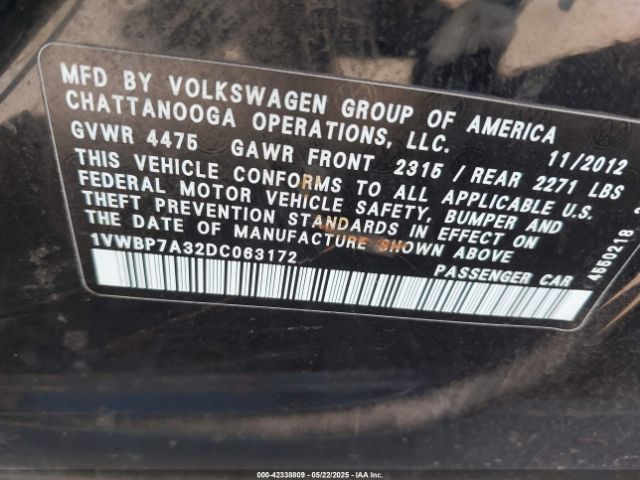 2013 VOLKSWAGEN PASSAT 1VWBP7A32DC063172 Photo 8