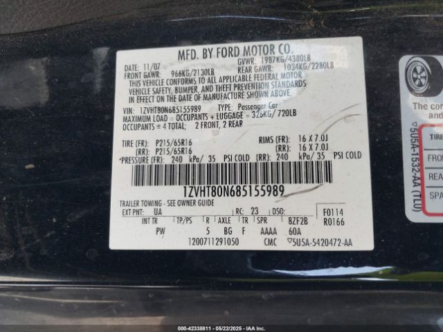 2008 FORD MUSTANG 1ZVHT80N685155989 Photo 8
