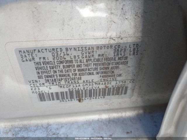 3N1AB7AP1GY248148 Nissan Sentra Fe+ S/s/sl/sr/sv