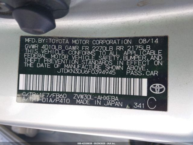 JTDKN3DU6F0394945 Toyota Prius Two
