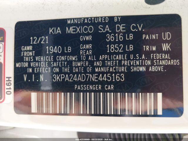 3KPA24AD7NE445163 KIA RIO LX