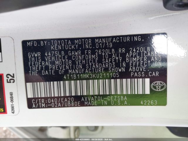 4T1B11HK3KU211105 Toyota a25a-fks