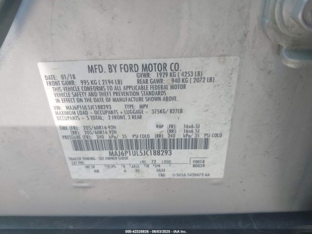 MAJ6P1UL5JC188293 Ford Ecosport Se