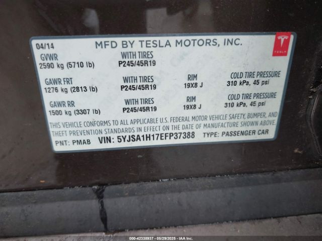 5YJSA1H17EFP37388 Tesla Model S P85