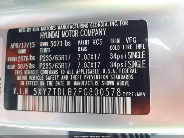 5XYZTDLB2FG300578 Hyundai Santa Fe Sport 2.4l