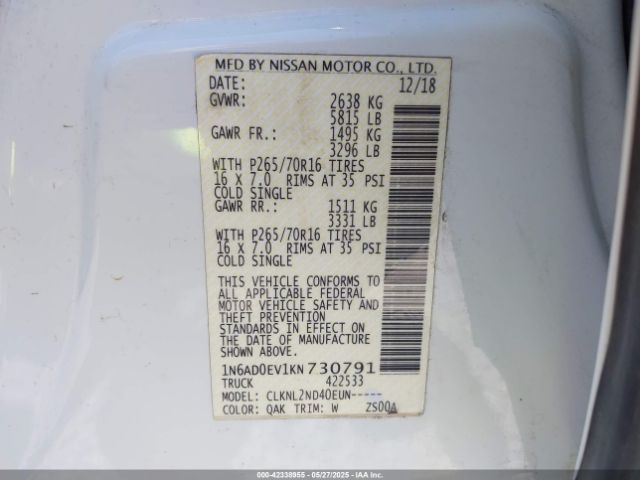 1N6AD0EV1KN730791 Nissan 2019
