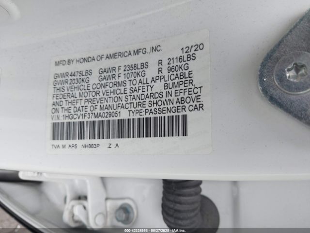 2021 HONDA ACCORD 1HGCV1F37MA029051 Photo 8