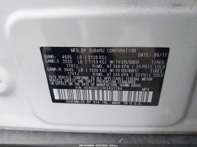 4S4BSACC3H3437284 Subaru Outback 2.5i Premium