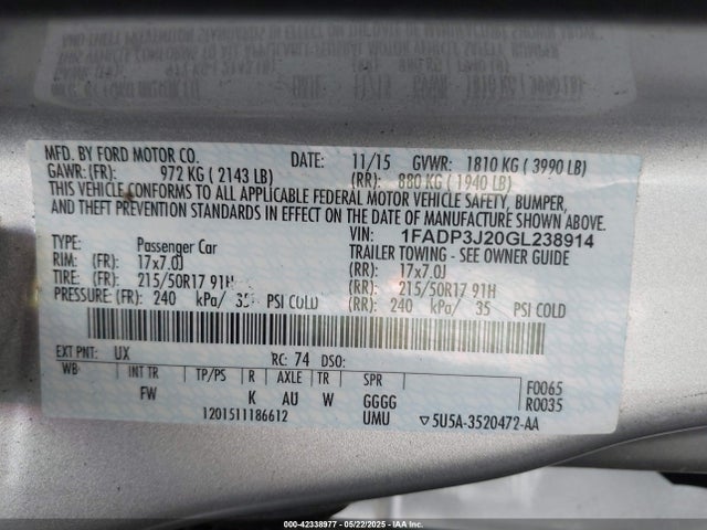 1FADP3J20GL238914 Ford 2016