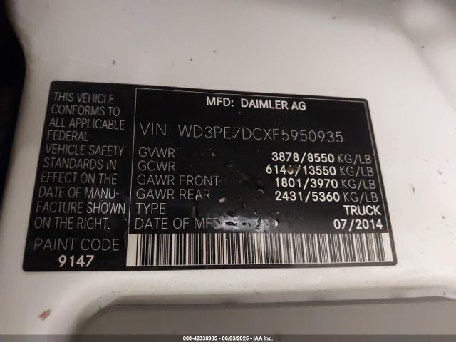 Mercedes-Benz Sprinter 2015 WD3PE7DCXF5950935 Image 9