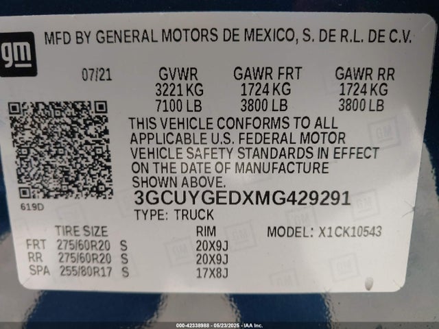 3GCUYGEDXMG429291 Chevrolet l84 - di, alum, gen 5, var 2