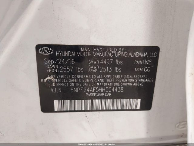 5NPE24AF5HH504438 Hyundai SONATA SE
