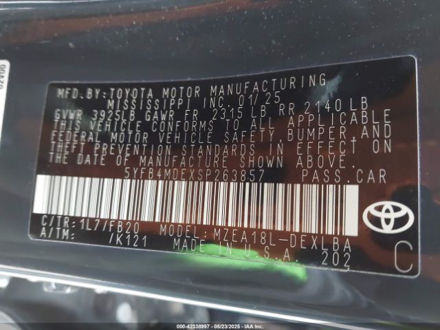5YFB4MDEXSP263857 Toyota COROLLA LE
