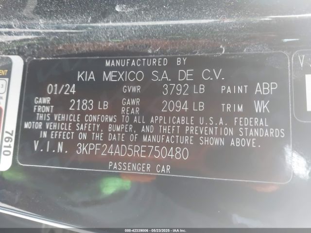 3KPF24AD5RE750480 KIA Forte Lxs
