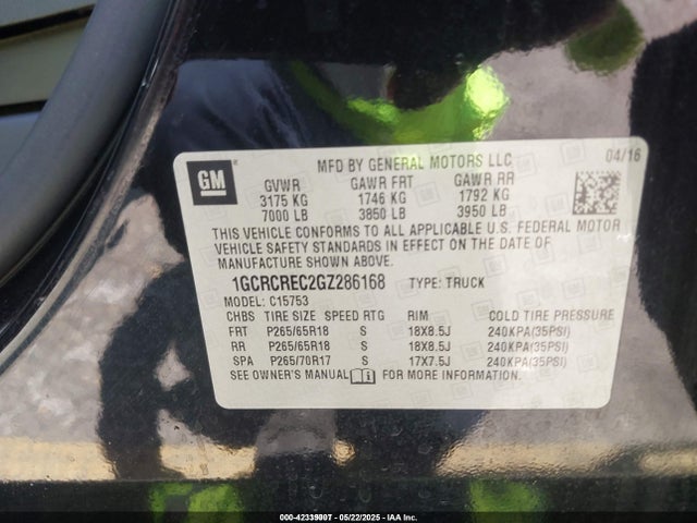 1GCRCREC2GZ286168 Chevrolet l83 - sidi, vvt, afm, e85 max, aluminum
