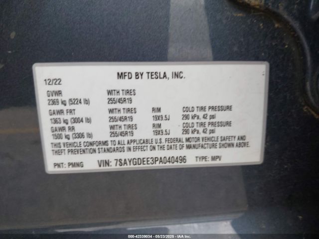 7SAYGDEE3PA040496 Tesla Model Y Awd/long Range Dual Motor All-wheel Drive