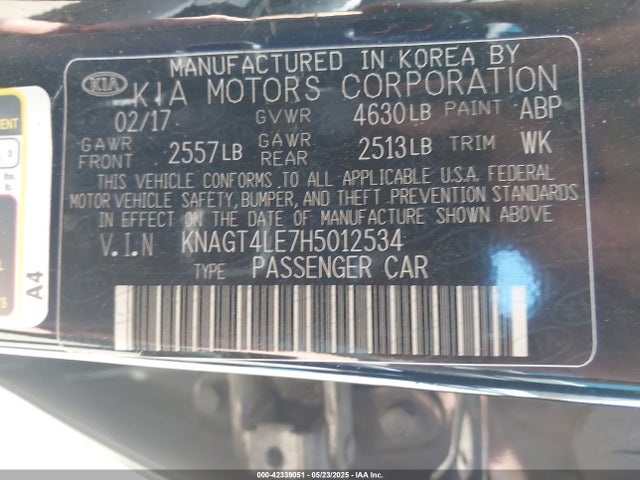 KNAGT4LE7H5012534 KIA Optima