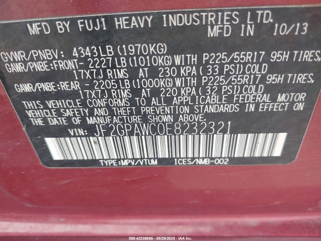 JF2GPAWC0E8232321 Subaru 2.0l na