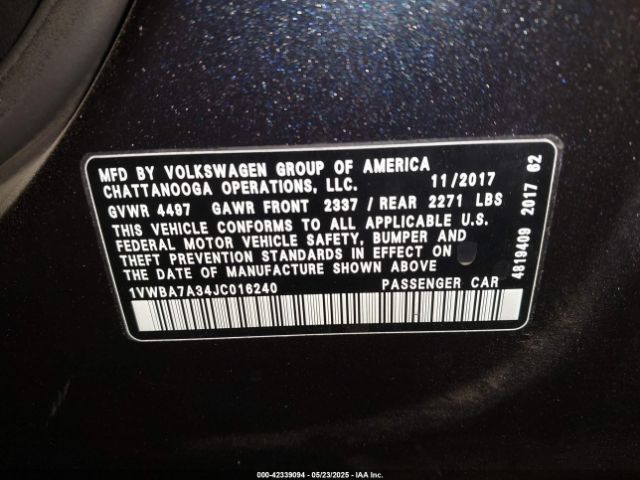 2018 VOLKSWAGEN PASSAT 1VWBA7A34JC016240 Photo 8