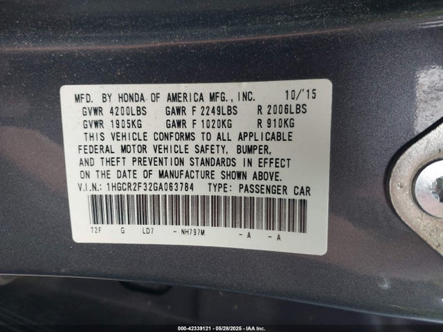 1HGCR2F32GA063784 Honda k24w1