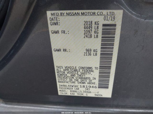 2019 NISSAN ALTIMA 1N4BL4FW5KC181946 Photo 8