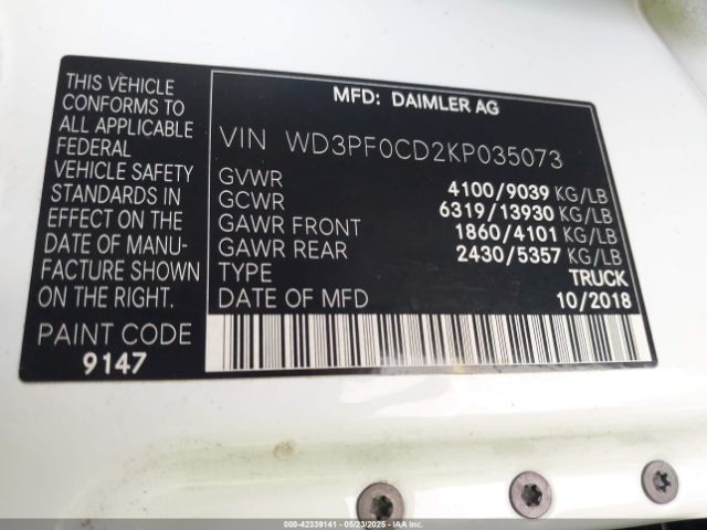 WD3PF0CD2KP035073 Mercedes-Benz Sprinter 2500 High Roof V6/standard Roof V6