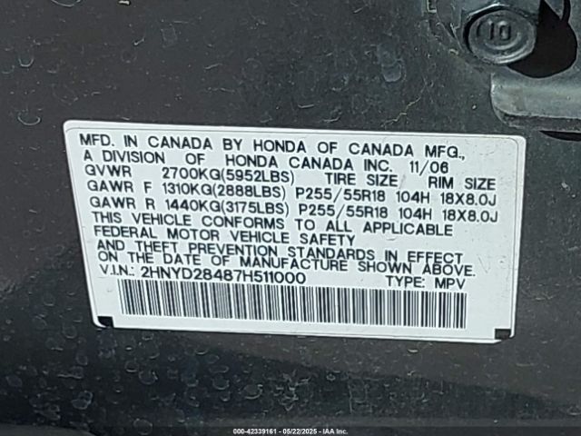 2007 ACURA MDX 2HNYD28487H511000 Photo 8