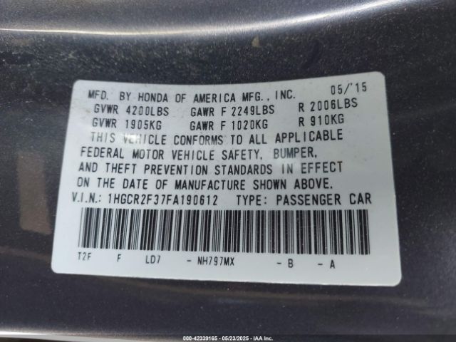 1HGCR2F37FA190612 Honda ACCORD LX
