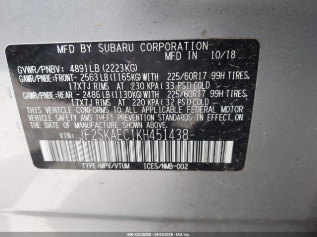 JF2SKAEC1KH451438 Subaru Forester Premium