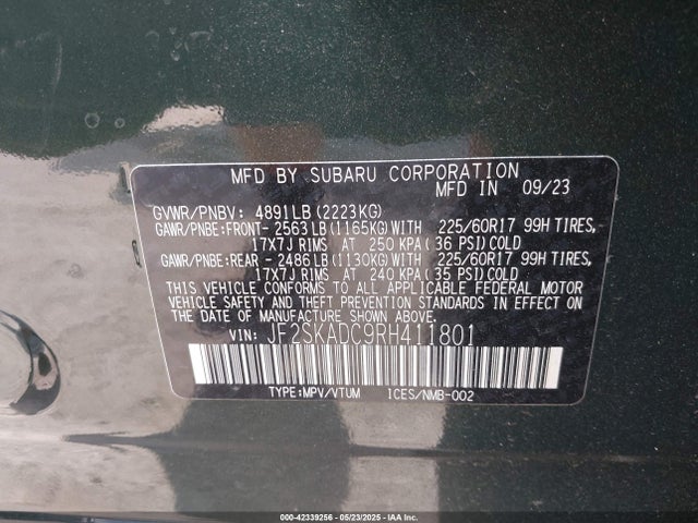 Subaru na u5 2024 JF2SKADC9RH411801 Image 9
