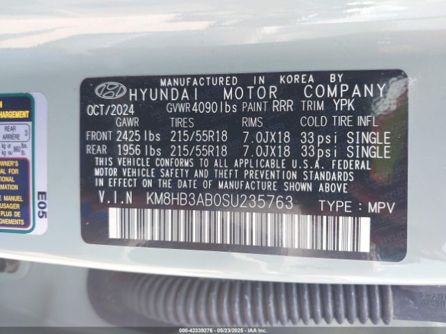 KM8HB3AB0SU235763 Hyundai Kona Sel