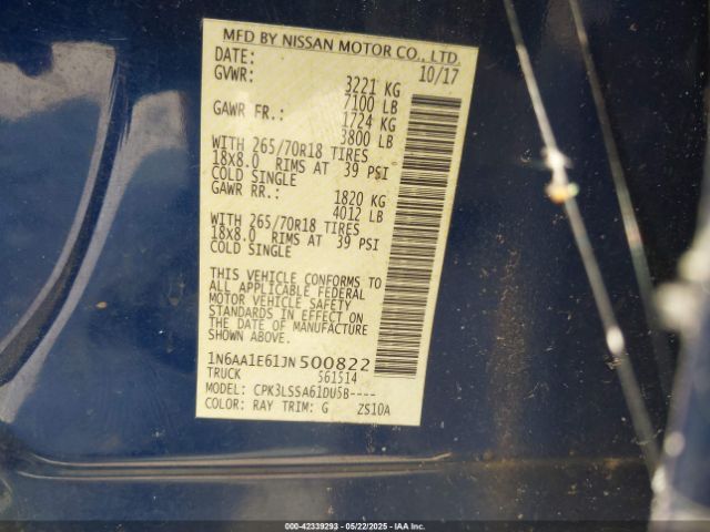 1N6AA1E61JN500822 Nissan TITAN SV