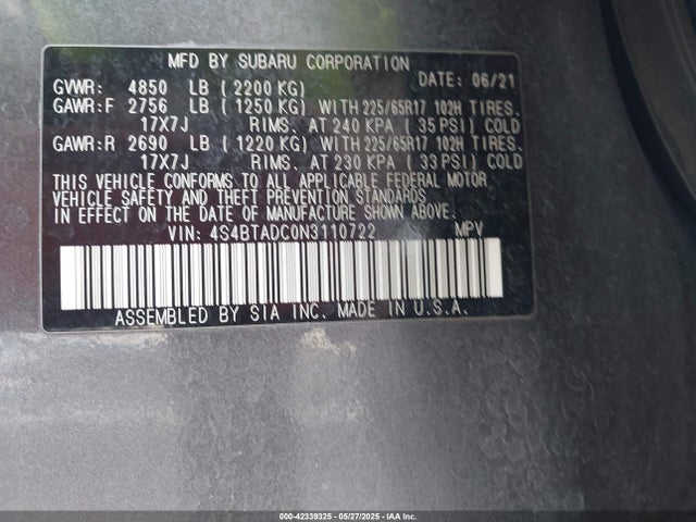 4S4BTADC0N3110722 Subaru Outback Premium