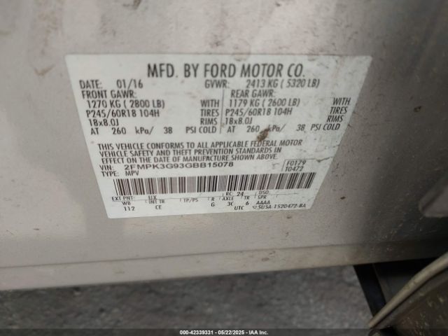 2FMPK3G93GBB15078 Ford EDGE SE