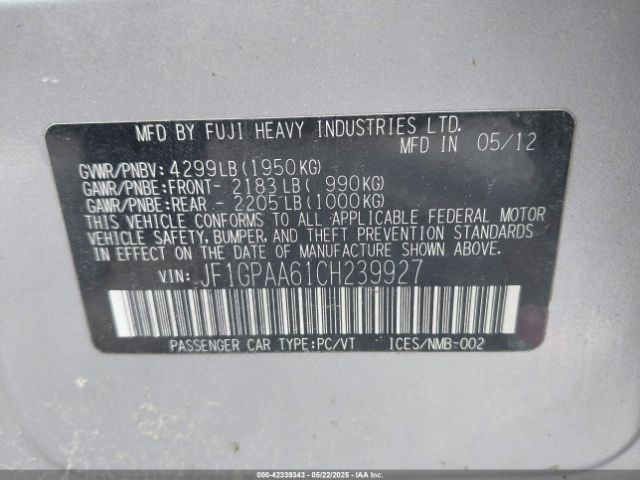 2012 SUBARU IMPREZA JF1GPAA61CH239927 Photo 8