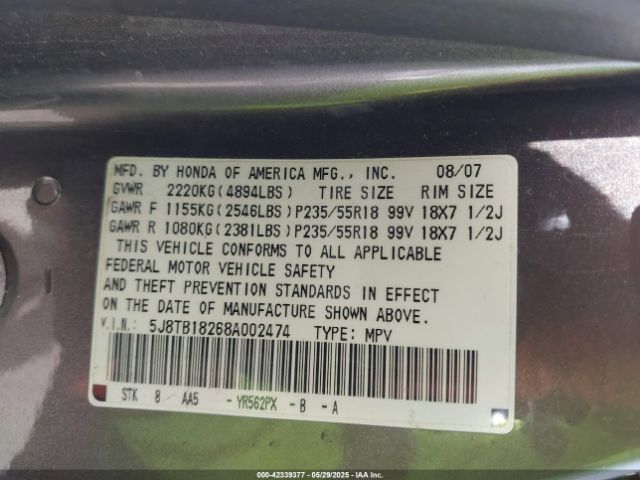 2008 ACURA RDX 5J8TB18268A002474 Photo 8