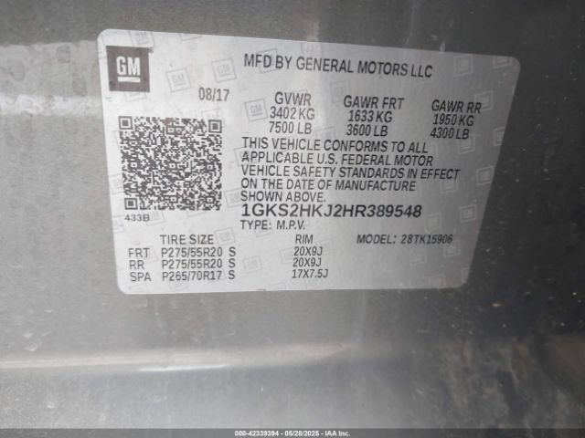 2017 GMC YUKON XL 1GKS2HKJ2HR389548 Photo 8