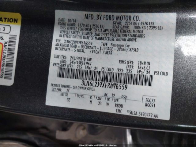 3LN6L2J9XFR616559 Lincoln MKZ