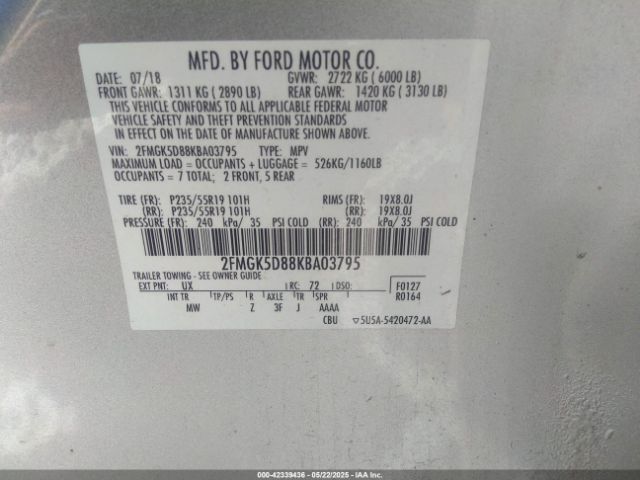 2FMGK5D88KBA03795 Ford Flex Limited