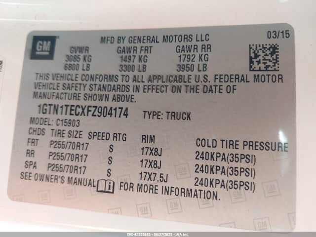 1GTN1TECXFZ904174 GMC l83 - vvt, active fuel management, aluminum
