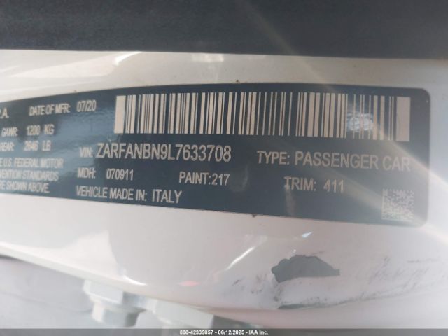 2020 ALFA ROMEO GIULIA ZARFANBN9L7633708 Photo 8
